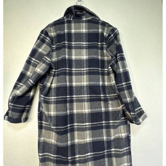 Buffalo David Bitton Womens Plaidical Long Coat L/G Blue Gray Fleece - Picture 16 of 16